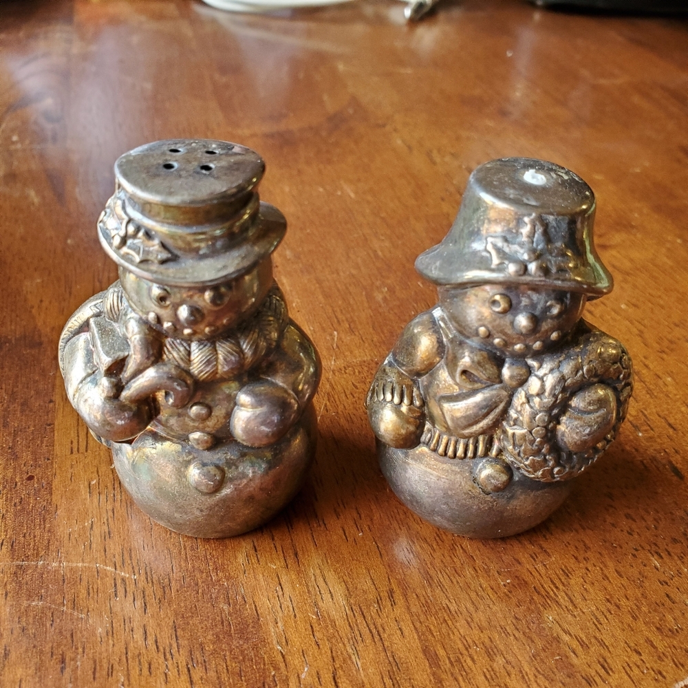 Reed & Barton Christmas Salt & Pepper Shaker Set Snowperson Snowman Italy